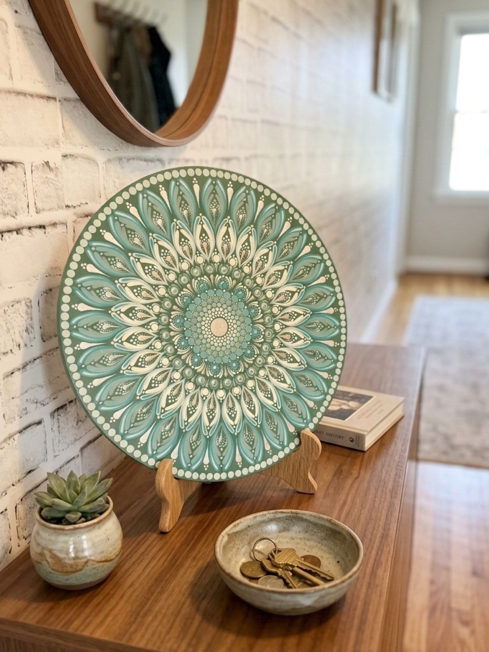 Hand-Painted Wooden Mandala. Bohemian Decor. 25 cm. Dot Painting. Zen Home Decor
